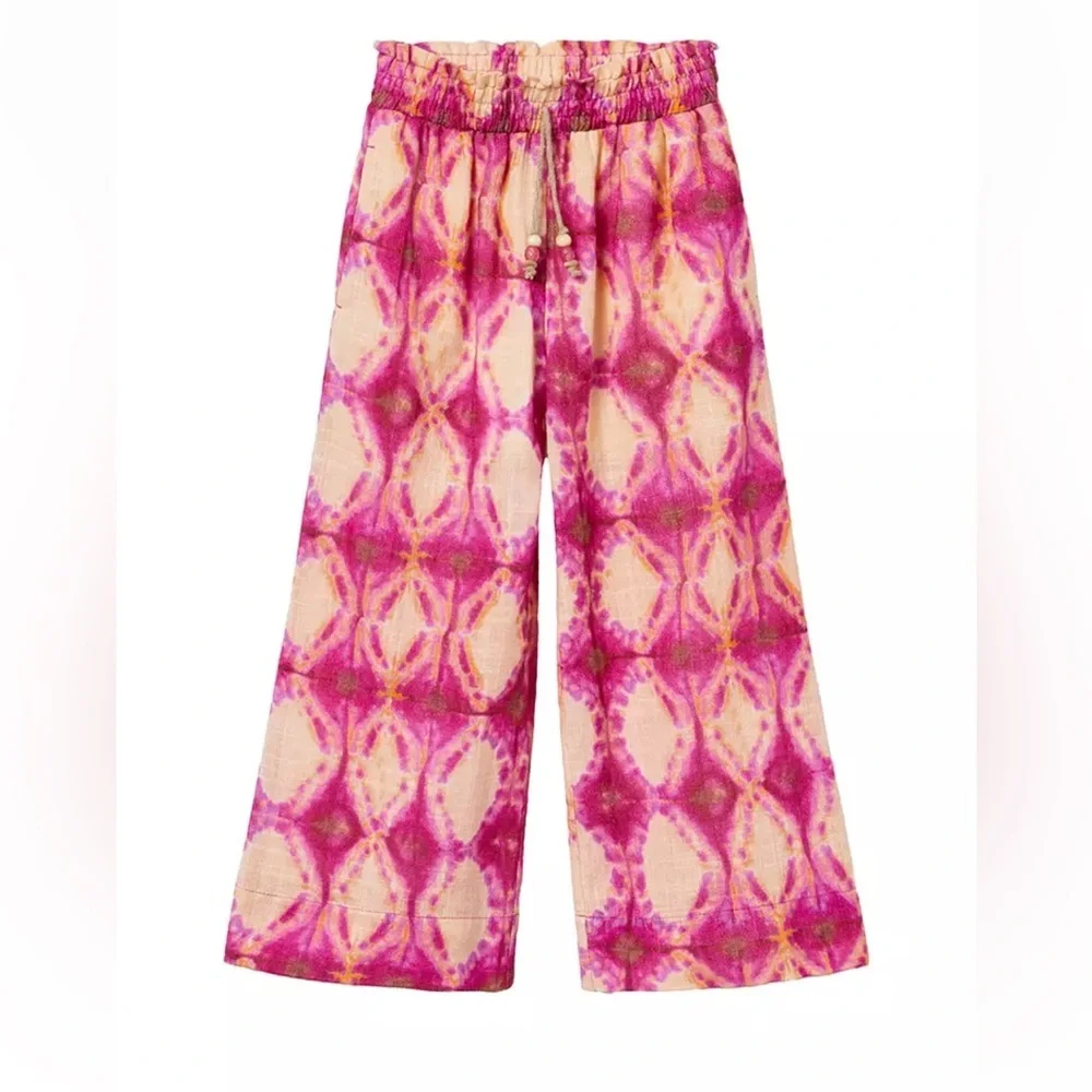 ZARA Kids Wide-Leg Pink Cream Tie-Dye Pants size 9 years